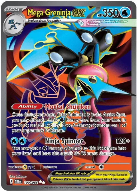 Mega Greninja ex #100/086 Holofoil Pokémon card from Chaos Rising