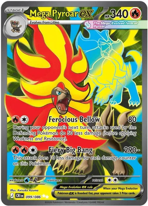 Mega Pyroar ex #099/086 Holofoil Pokémon card from Chaos Rising