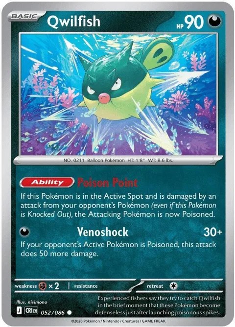 Qwilfish #052/086 Reverse Holofoil Pokémon card from Chaos Rising