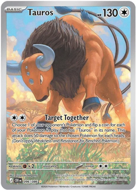 Tauros #096/086 Holofoil Pokémon card from Chaos Rising