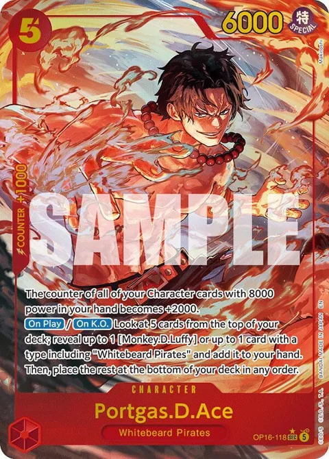 Portgas.D.Ace Alt Art OP16-118 One Piece card from The Time of Battle