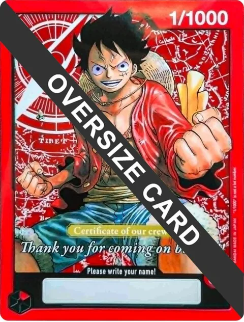 Monkey.D.Luffy Certificate of our crew Oversized 1/1000 One Piece card from One Piece Promotion Cards