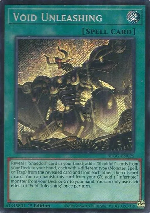 Void Unleashing BLGG-EN025 Yu-Gi-Oh card from Battles of Legend: Glorious Gallery