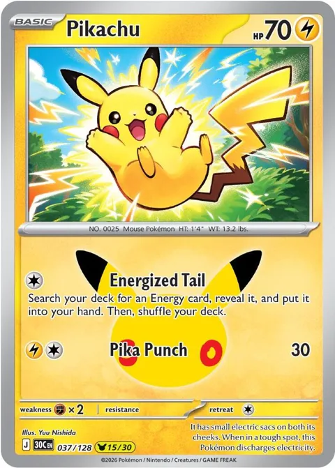 Pikachu #037/128 Holofoil Pokémon card from 30th Celebration