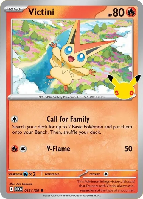 Victini #013/128 Holofoil Pokémon card from 30th Celebration
