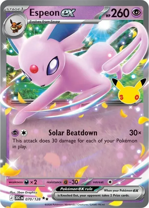 Espeon ex #070/128 Holofoil Pokémon card from 30th Celebration