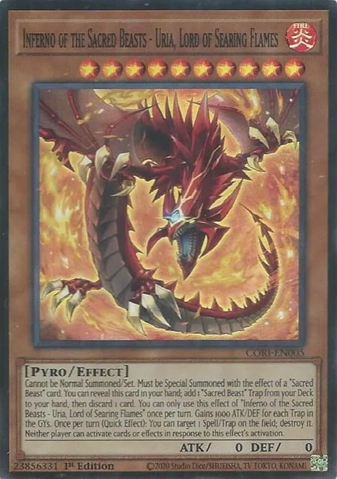 Inferno of the Sacred Beasts - Uria, Lord of Searing Flames CORI-EN005 Yu-Gi-Oh card from Chaos Origins