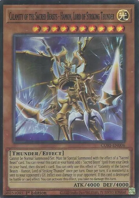 Calamity of the Sacred Beasts - Hamon, Lord of Striking Thunder CORI-EN006 Yu-Gi-Oh card from Chaos Origins