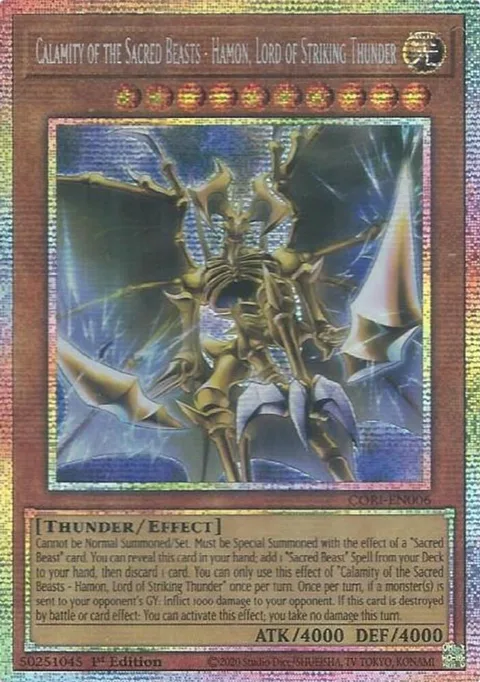 Calamity of the Sacred Beasts - Hamon, Lord of Striking Thunder Starlight Rare CORI-EN006 Yu-Gi-Oh card from Chaos Origins