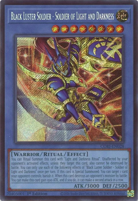Black Luster Soldier - Soldier of Light and Darkness Secret Rare CORI-EN028 Yu-Gi-Oh card from Chaos Origins