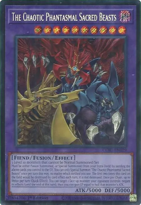The Chaotic Phantasmal Sacred Beasts Secret Rare CORI-EN029 Yu-Gi-Oh card from Chaos Origins
