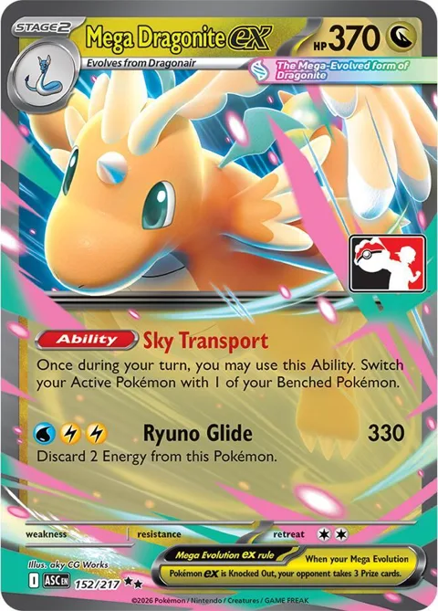 Mega Dragonite ex #152/217 Holofoil Pokémon card from Prize Pack Series Cards