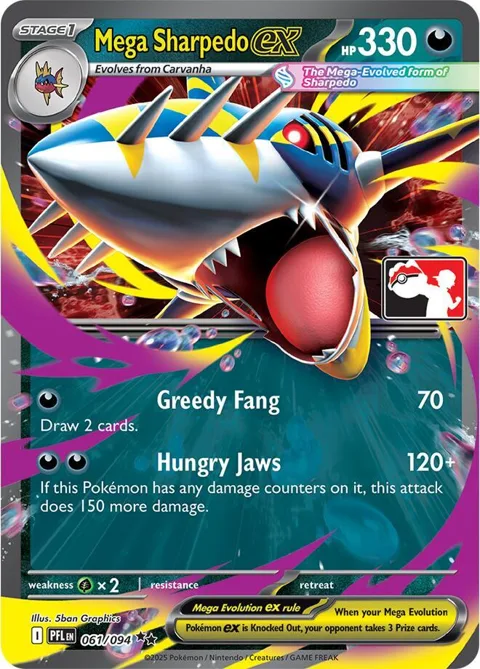 Mega Sharpedo ex #061/094 Holofoil Pokémon card from Prize Pack Series Cards