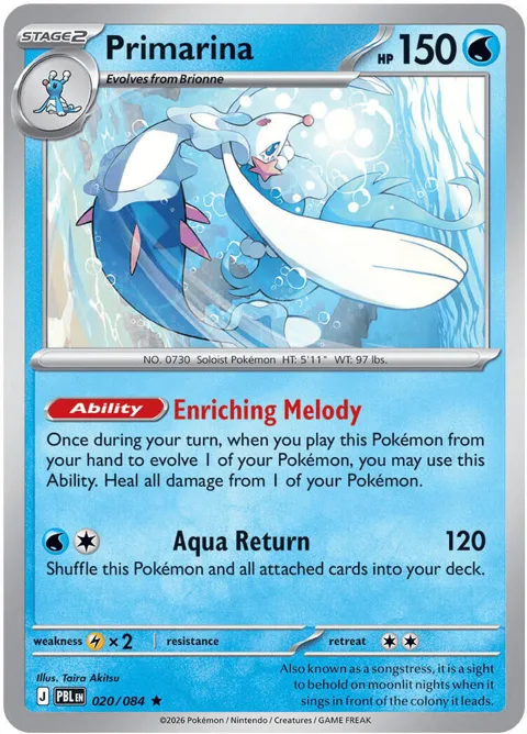 Primarina #020/084 Holofoil Pokémon card from Pitch Black