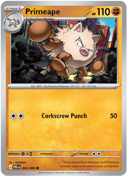 Primeape #043/084 Reverse Holofoil Pokémon card from Pitch Black