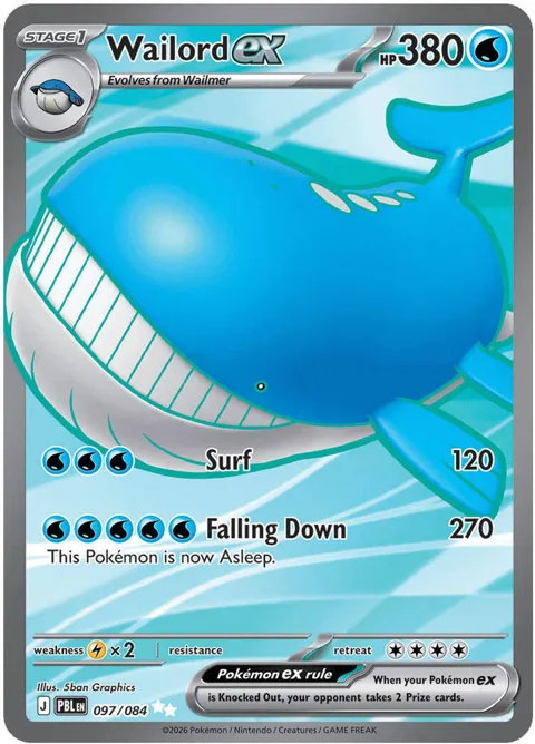 Wailord ex #097/084 Holofoil Pokémon card from Pitch Black