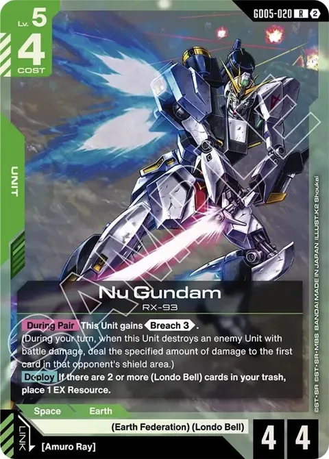 Nu Gundam GD05-020 Gundam card from Freedom Ascension