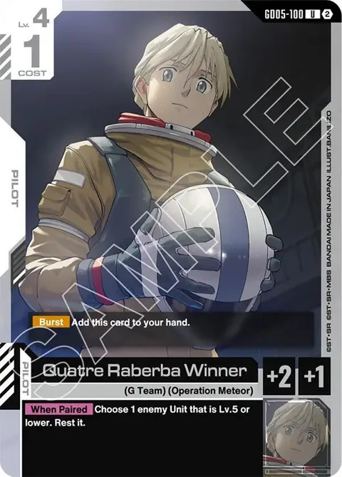 Quatre Raberba Winner GD05-100 Gundam card from Freedom Ascension