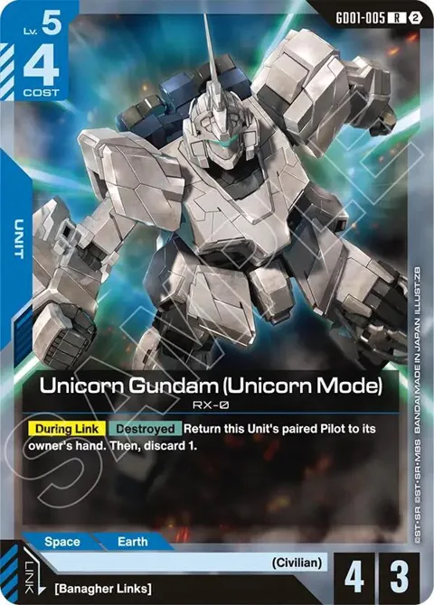 Unicorn Gundam Unicorn Mode GD01-005 SC01 Gundam card from Deck Build Box Freedom Ascension