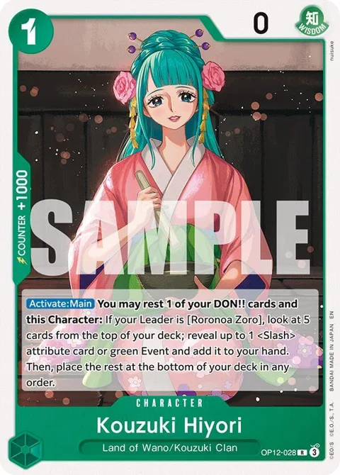 Kouzuki Hiyori OP12-028 ST32 One Piece card from Starter Deck 32: GREEN Roronoa Zoro