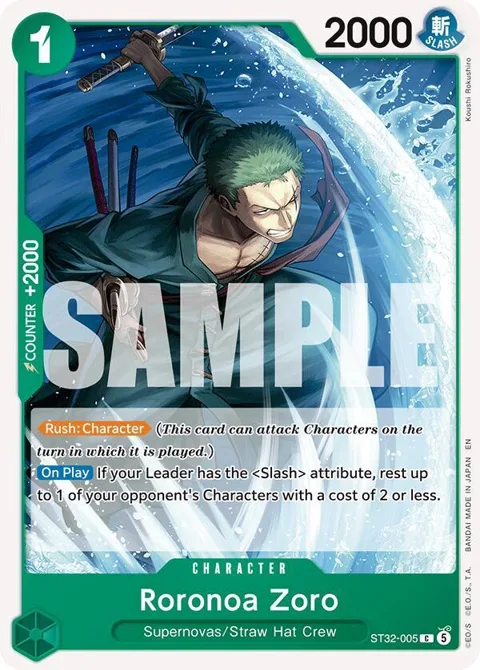 Roronoa Zoro ST32-005 One Piece card from Starter Deck 32: GREEN Roronoa Zoro