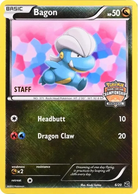 Bagon - 6/20 Regional Championships [Staff] #006/020 Holofoil Pokémon card from League & Championship Cards
