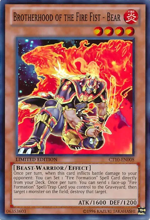 Brotherhood of the Fire Fist - Bear CT10-EN008 Yu-Gi-Oh card from 2013 Collectors Tins