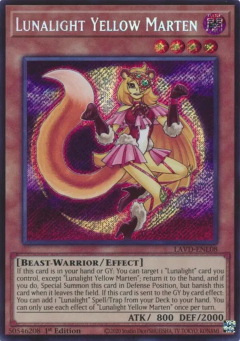 Lunalight Yellow Marten Secret Rare LAVD-ENL08 Yu-Gi-Oh card from Legendary Arc-V Decks