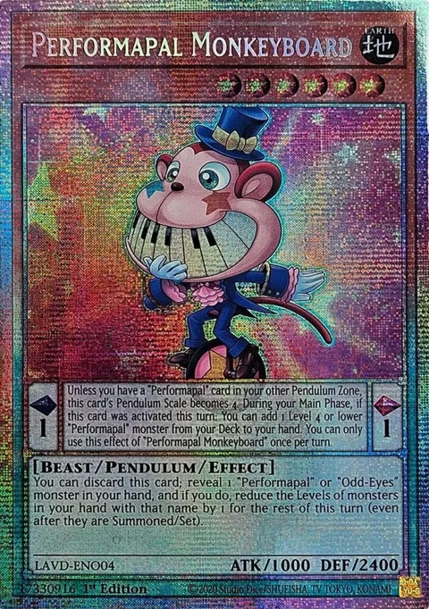 Performapal Monkeyboard Starlight Rare LAVD-ENO04 Yu-Gi-Oh card from Legendary Arc-V Decks