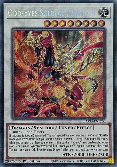 Odd-Eyes Solblaze Dragon Secret Rare LAVD-ENO26 Yu-Gi-Oh card from Legendary Arc-V Decks