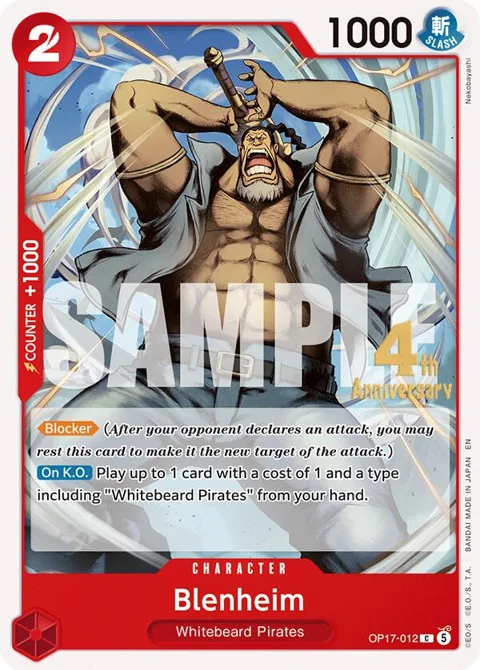 Blenheim OP17-012 Pre-Release One Piece card from The World's Strongest Warriors Release Event Cards
