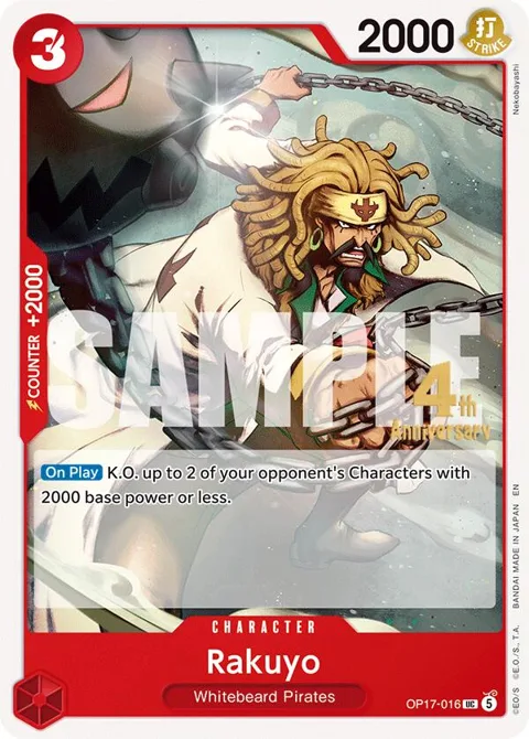 Rakuyo OP17-016 Pre-Release One Piece card from The World's Strongest Warriors Release Event Cards