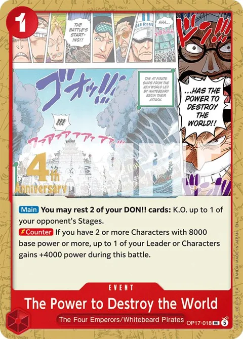 The Power to Destroy the World OP17-018 Pre-Release One Piece card from The World's Strongest Warriors Release Event Cards