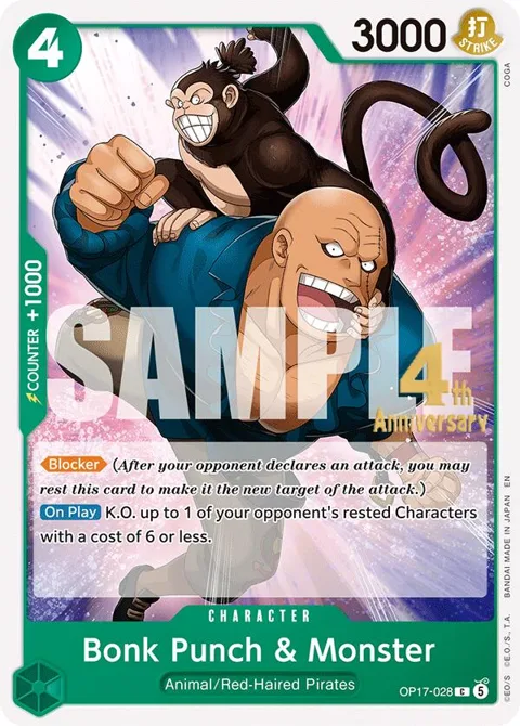 Bonk Punch & Monster OP17-028 Pre-Release One Piece card from The World's Strongest Warriors Release Event Cards