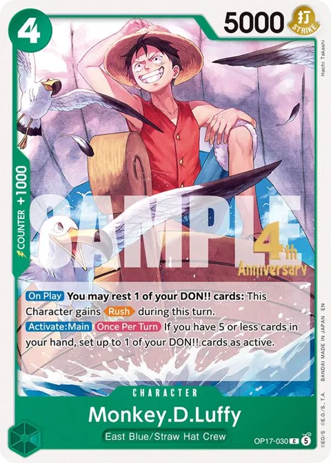 Monkey.D.Luffy OP17-030 Pre-Release One Piece card from The World's Strongest Warriors Release Event Cards
