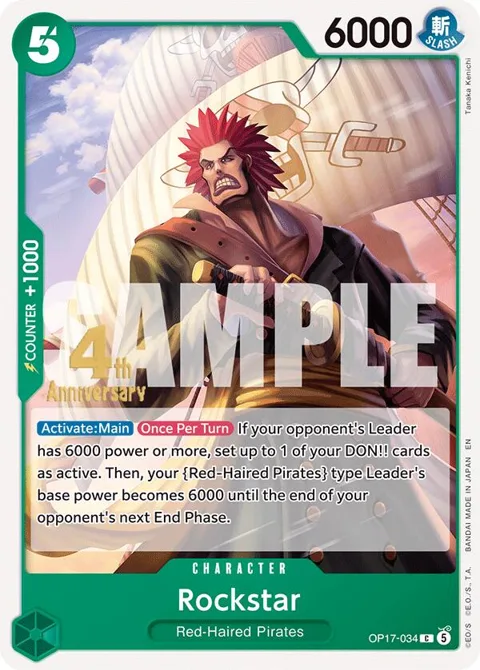 Rockstar OP17-034 Pre-Release One Piece card from The World's Strongest Warriors Release Event Cards