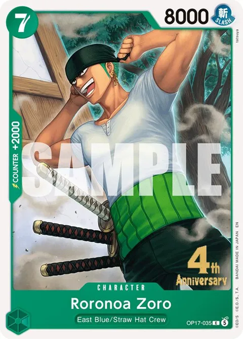 Roronoa Zoro OP17-035 Pre-Release One Piece card from The World's Strongest Warriors Release Event Cards