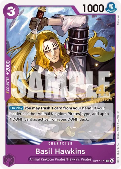 Basil Hawkins OP17-073 Pre-Release One Piece card from The World's Strongest Warriors Release Event Cards