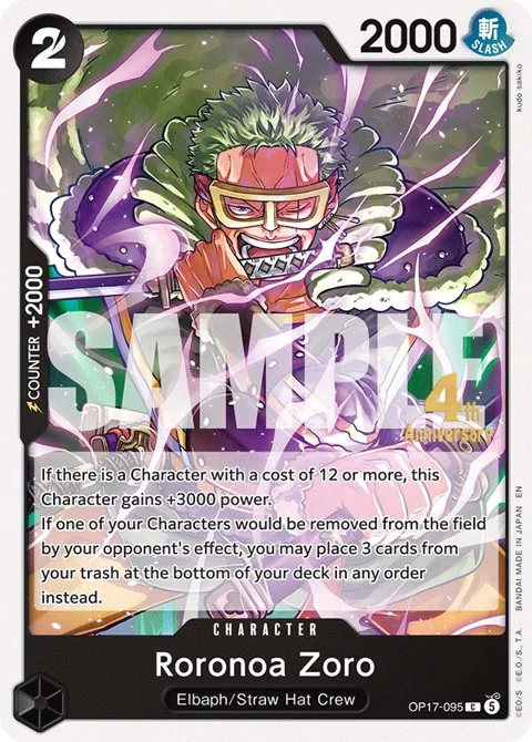 Roronoa Zoro OP17-095 Pre-Release One Piece card from The World's Strongest Warriors Release Event Cards