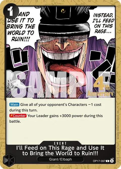 I'll Feed on This Rage and Use It to Bring the World to Ruin!!! OP17-097 Pre-Release One Piece card from The World's Strongest Warriors Release Event Cards