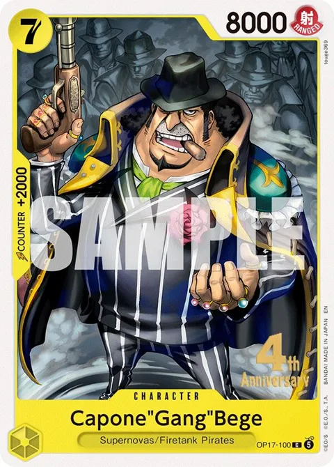 Capone"Gang"Bege OP17-100 Pre-Release One Piece card from The World's Strongest Warriors Release Event Cards
