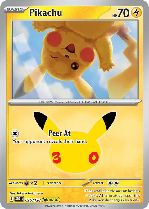 Pikachu #026/128 Holofoil Pokémon card from 30th Celebration