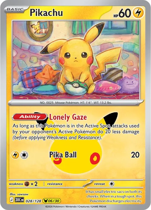 Pikachu #028/128 Holofoil Pokémon card from 30th Celebration