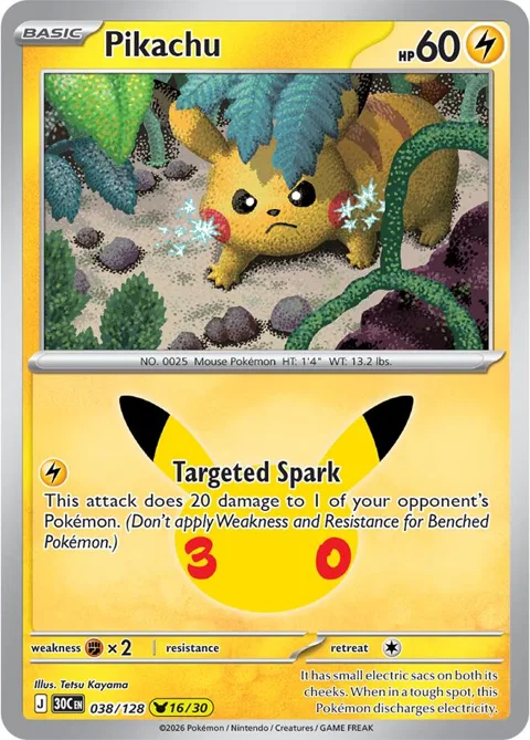 Pikachu #038/128 Holofoil Pokémon card from 30th Celebration