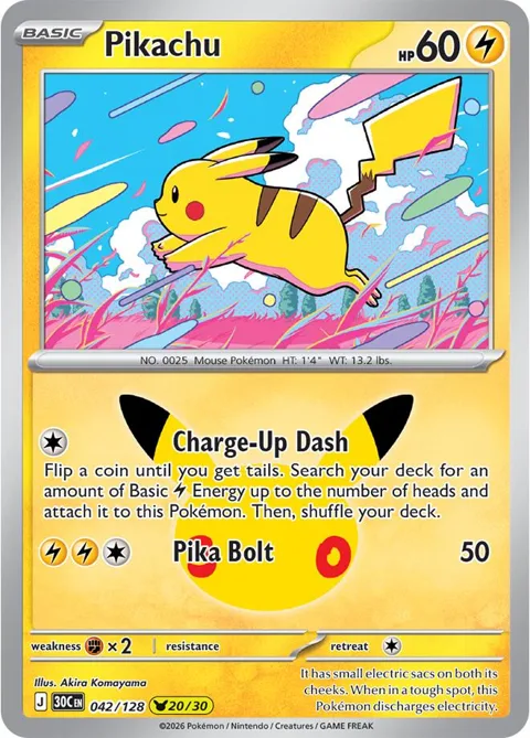 Pikachu #042/128 Holofoil Pokémon card from 30th Celebration