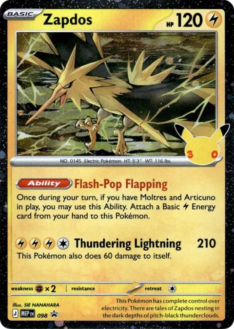 Zapdos - 098 30th Celebration #098 Holofoil Pokémon card from Mega Evolution Promo