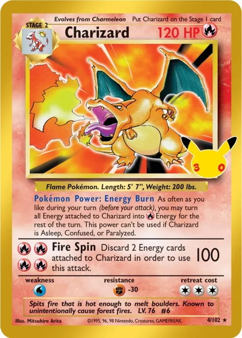 Charizard #4/102 Holofoil Pokémon card from 30th Celebration Classic Collection