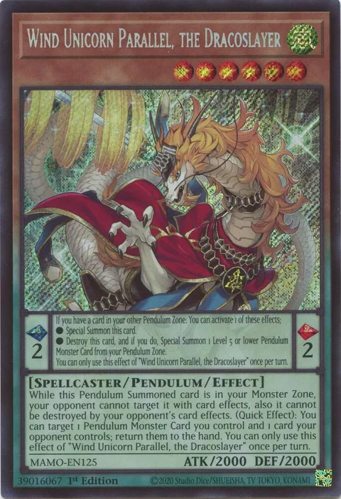 Wind Unicorn Parallel, the Dracoslayer MAMO-EN125 Yu-Gi-Oh card from Magnificent Monsters