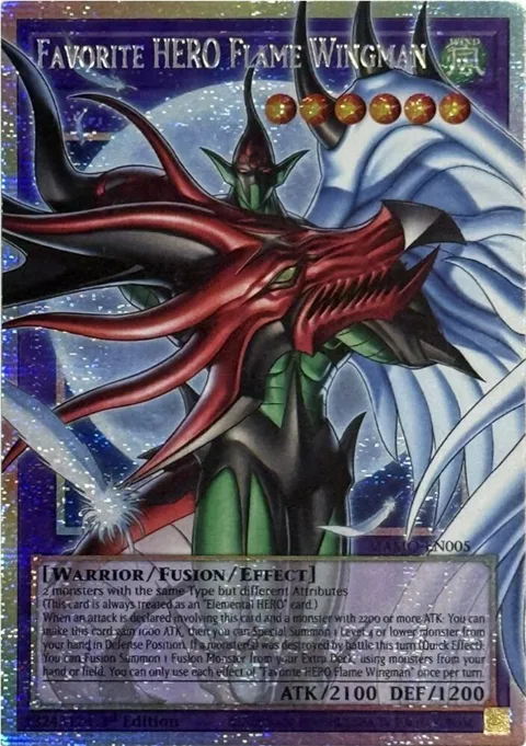 Favorite HERO Flame Wingman Starlight Rare Extended Art MAMO-EN005 Yu-Gi-Oh card from Magnificent Monsters
