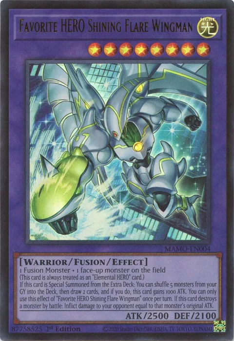 Favorite HERO Shining Flare Wingman MAMO-EN004 Yu-Gi-Oh card from Magnificent Monsters
